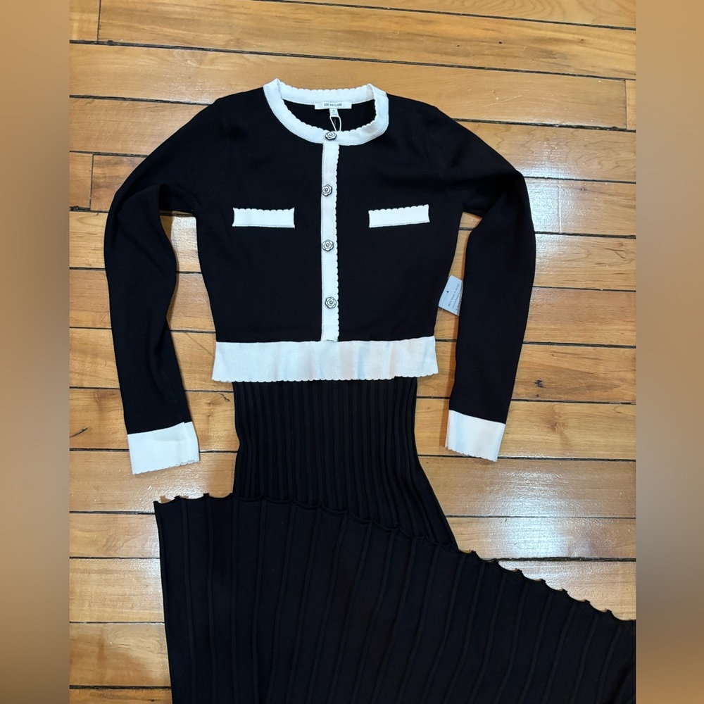 NWT Zoe + Claire black and white pleated midi dress